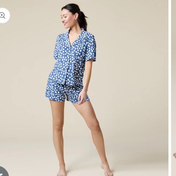 NWT Softies Short Sleeve Notch Collar Short Set Aqua Dot Pajamas Oprah Fav $120 - Picture 2 of 6
